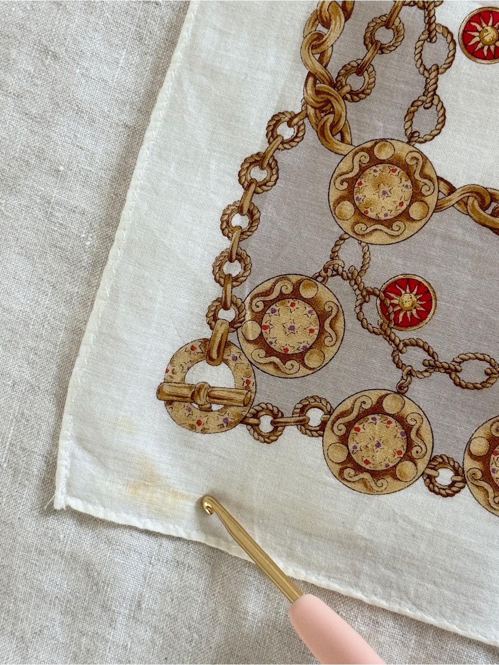 Vintage Celine Chain Medallion Print Cotton Bandana Scarf Made in Japan - Picture 6 of 12